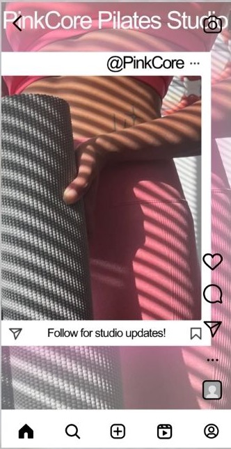 PinkCore Pilates Studio social post — mat and activewear photography